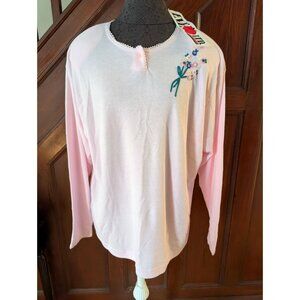 VTG E.M.I. LTD Plus Size 24W Light Pink Long Sleeve Top Floral Embroidery NWT